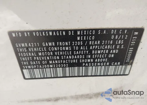 2013 Volkswagen Jetta Se from USA, damaged, VIN 3VWDP7AJ0DM220302